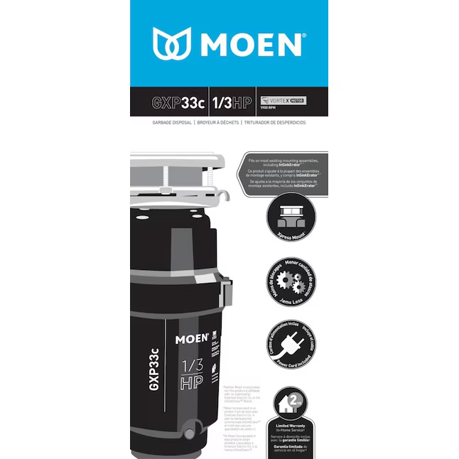 MOEN Lite Series 1/3 HP Continuous Feed Garbage Disposal with Power Cord
