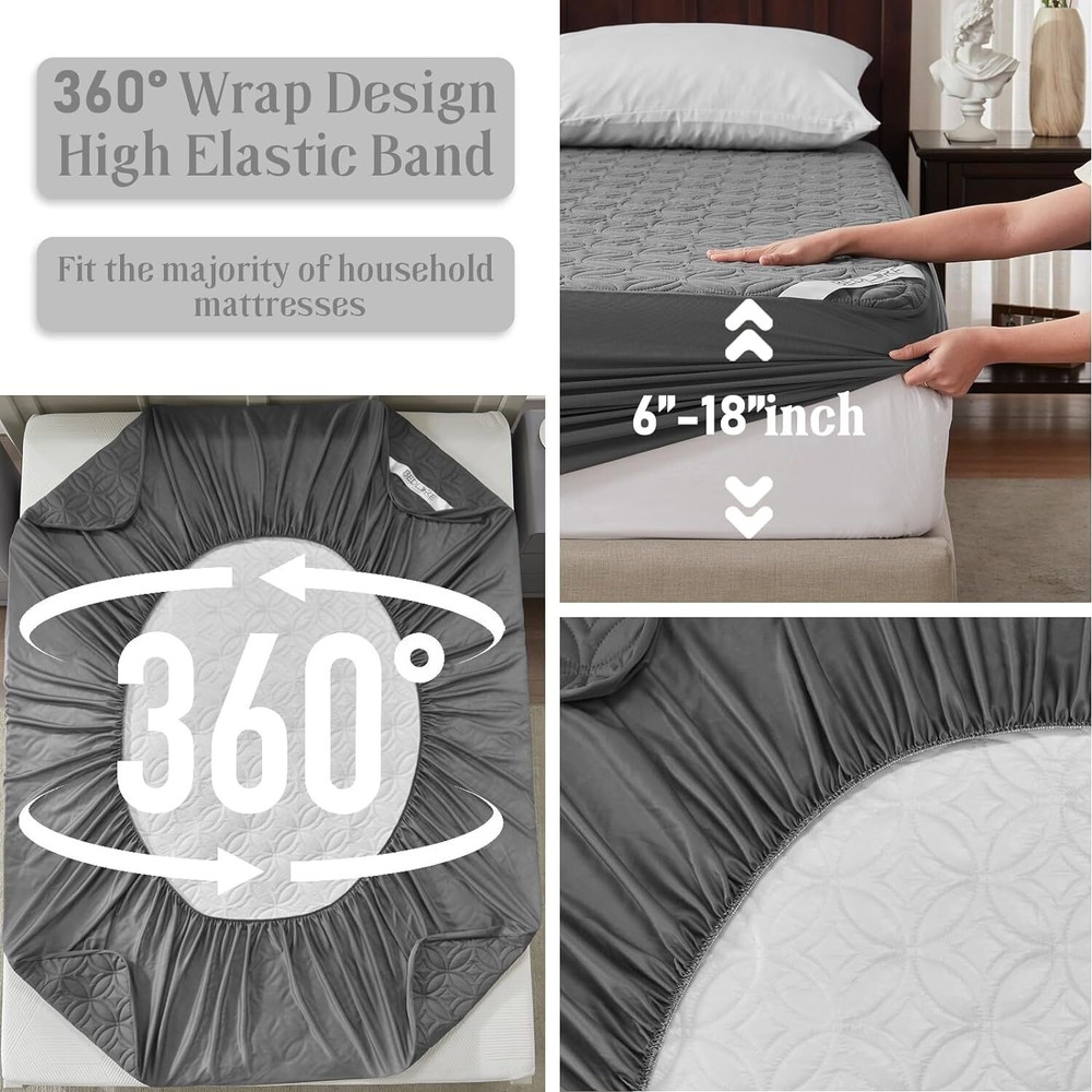 Gray Waterproof Mattress Protector Deep Pocket Fitted Brushed Microfiber Cover