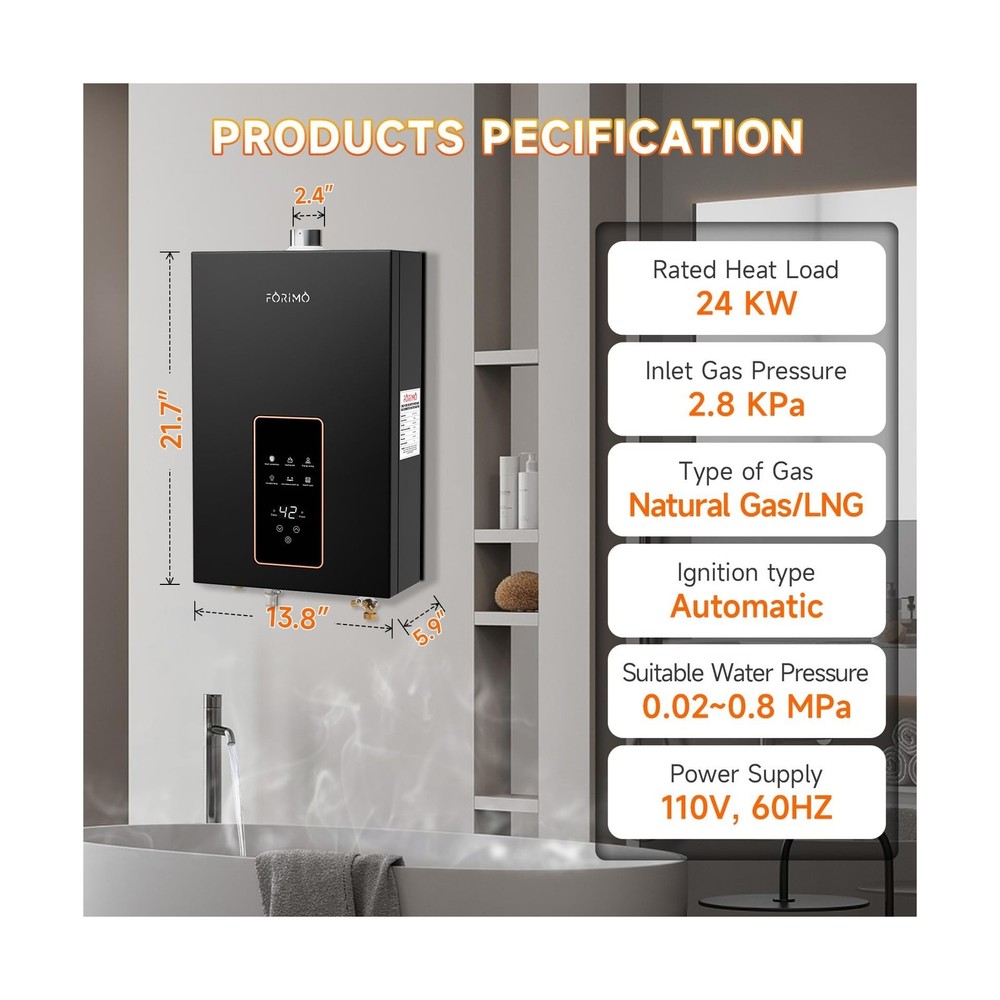 Natural Gas Tankless Water Heater, 4.21GPM 16L Indoor,Constant propane water ...