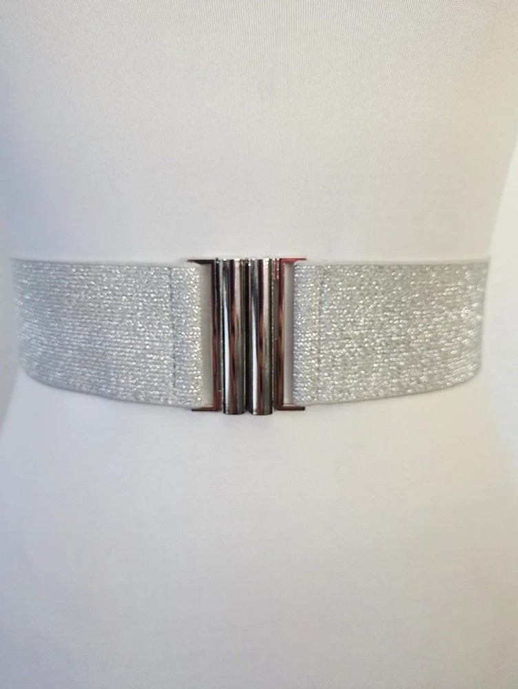 Silver Elastic Belt with Buckle