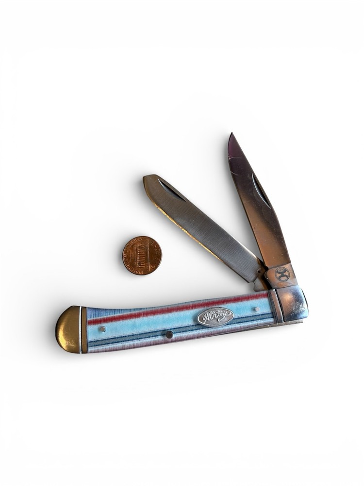 Hooey Folding Pocket Knife Red Blue Stripe Handle