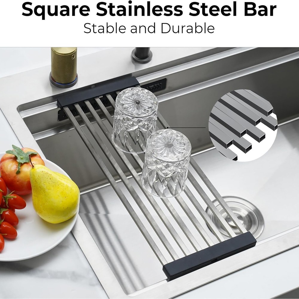 TECASA Over the Sink Drain Rack Roll Up Dish Drying Drainer Mat Multipurpose