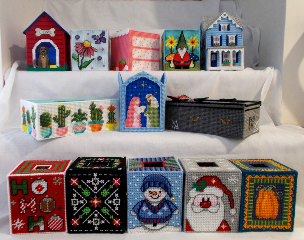 Handmade Plastic Canvas Tissue Boxes, Group 3 (Toppers/Covers)