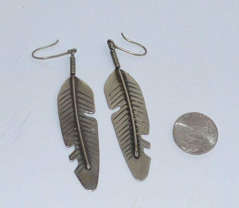 LARGE SOUTHWESTERN SILVER FEATHER EARRINGS