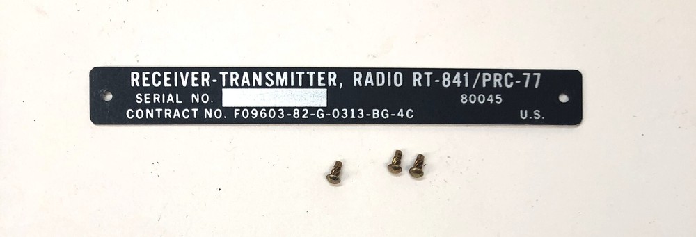 PRC-77 DATA PLATE WITH RIVETS (B27)