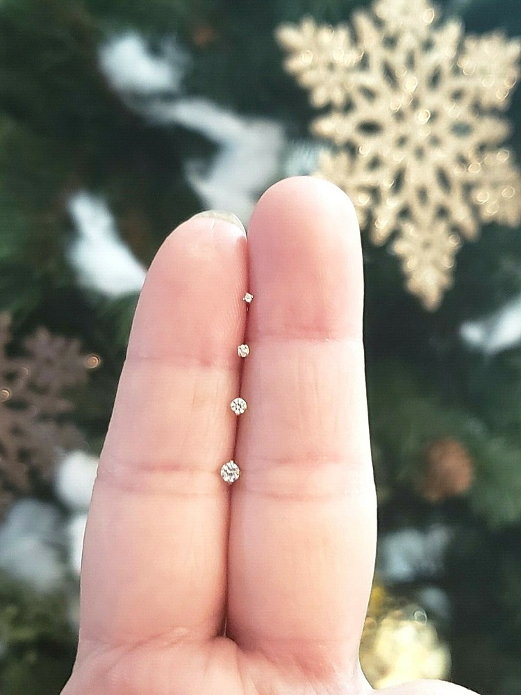 14K Solid White Gold , Curve Bar Nose Stud, Screw Nostril Piercing 20 GA"