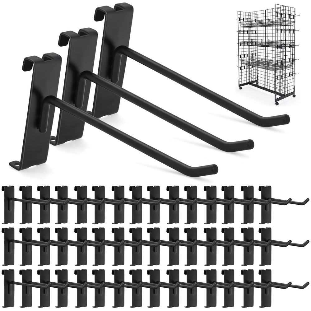 60 PCS Gridwall Hooks Heavy Duty Display Wire Grid Wall Black 8 Inch