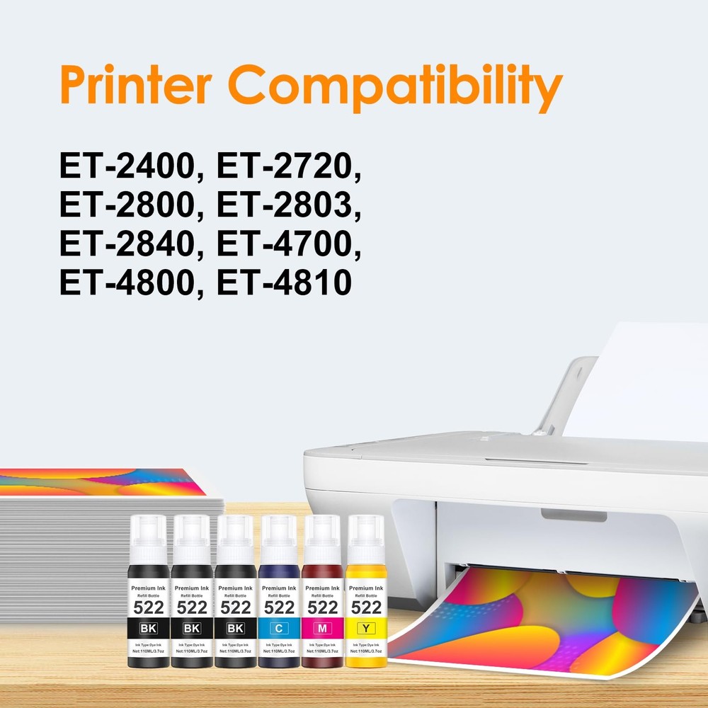 PROSWIFT 522 High Capacity (6 Bottles) Ink Refill 522 6Pack, Multicolor