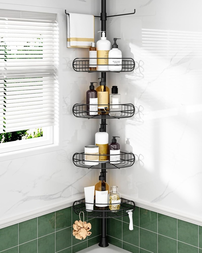 Space-Saving 4-Tier Triangular Shower Organizer, Tension Mounted & Rustproof