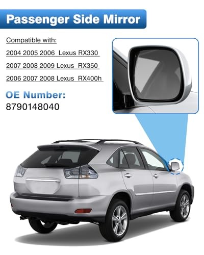 Passenger Side Mirror Glass Replacement for Lexus RX330 Passenger Side(RH)