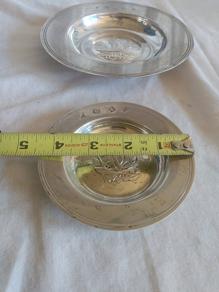 Vintage Garrard Set Solid Silver Armada Dish Central Sailing Ship 273 gm.