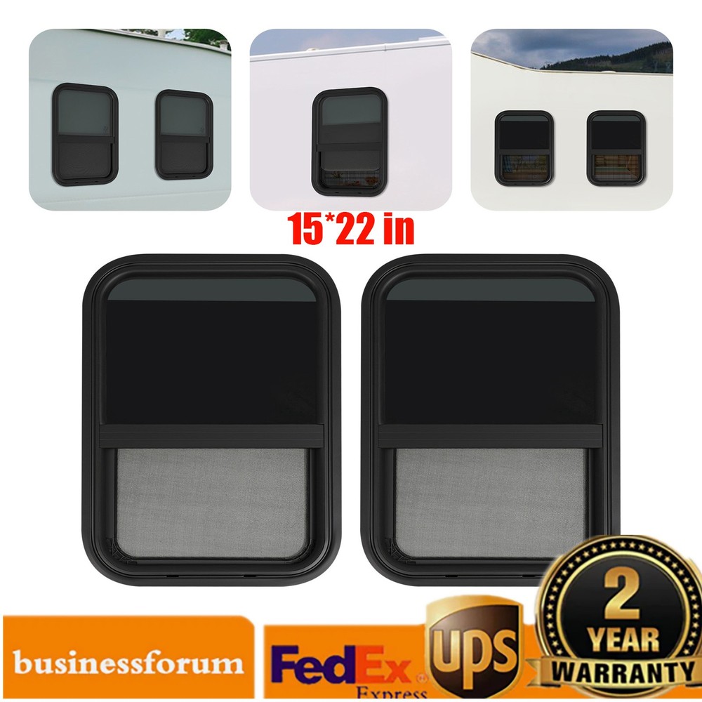 2pcs Black RV Windows Clip-on Mounting Tempered Glass RV Window Rectangular
