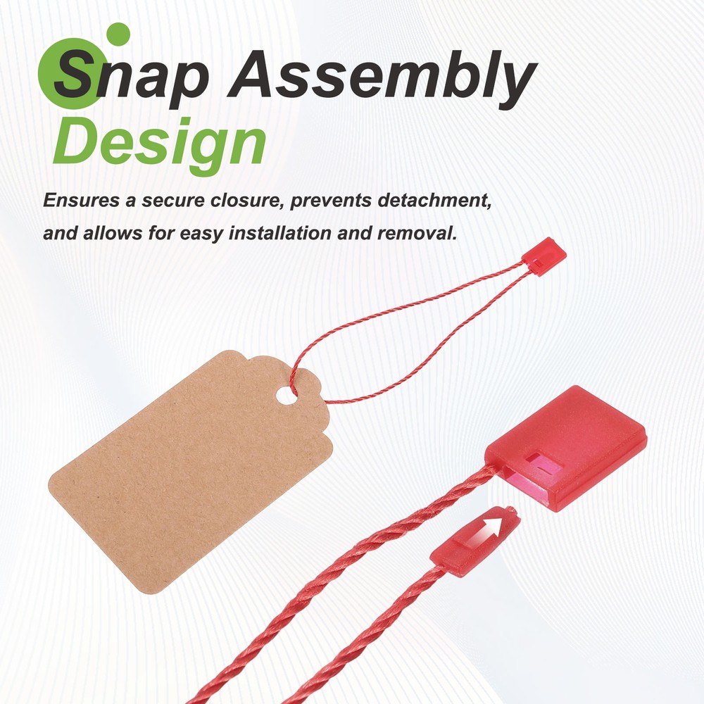 200pcs Polyester Hang Tag String (6.7") - Plastic Snap Lock Pin Loop Red
