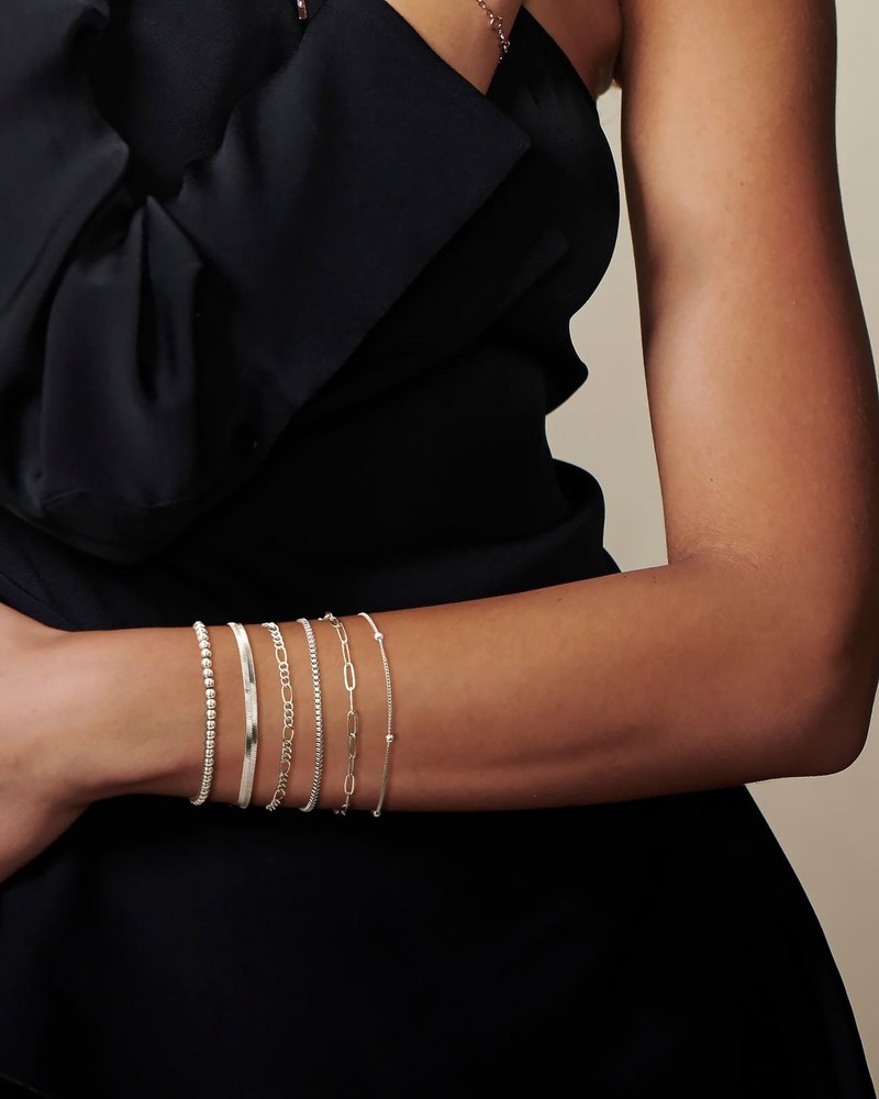 DEARMAY Dainty Silver Plated Bracelets Adjustable, 6Pcs A