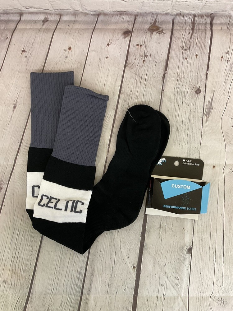 PearSox Unisex Custom Celtic Performance Intermediate Black White Gray Socks New