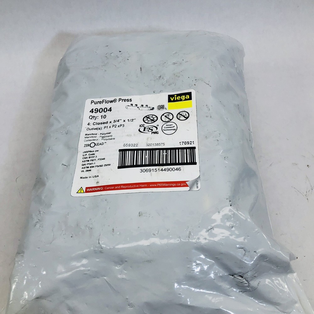 LOT OF 10 PUREFLOW® VIEGA 49004 PRESS MANIFOLD 4: CLOSED X ¾" X ½"