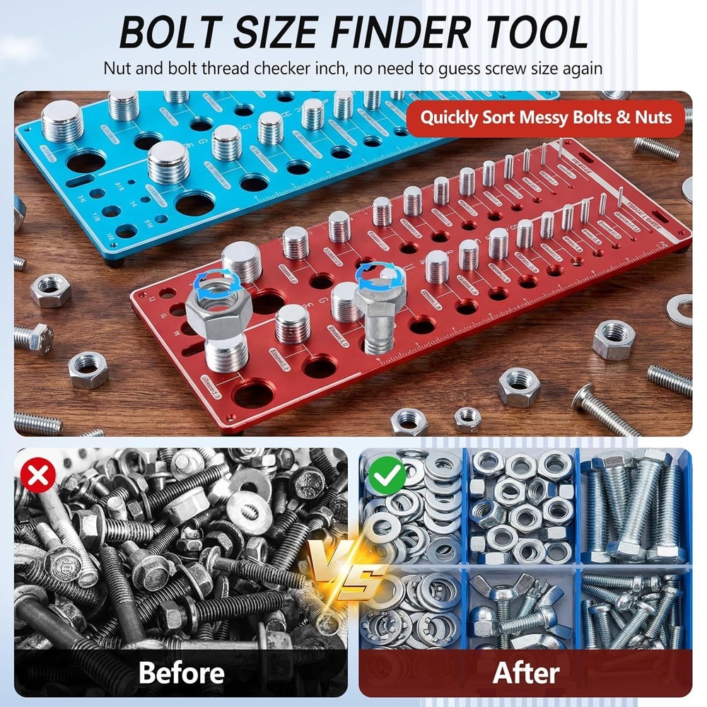 62 Nut and Bolt Size Finder & Thread Checker, Nut and Bolt Thread Checker​ Ki...