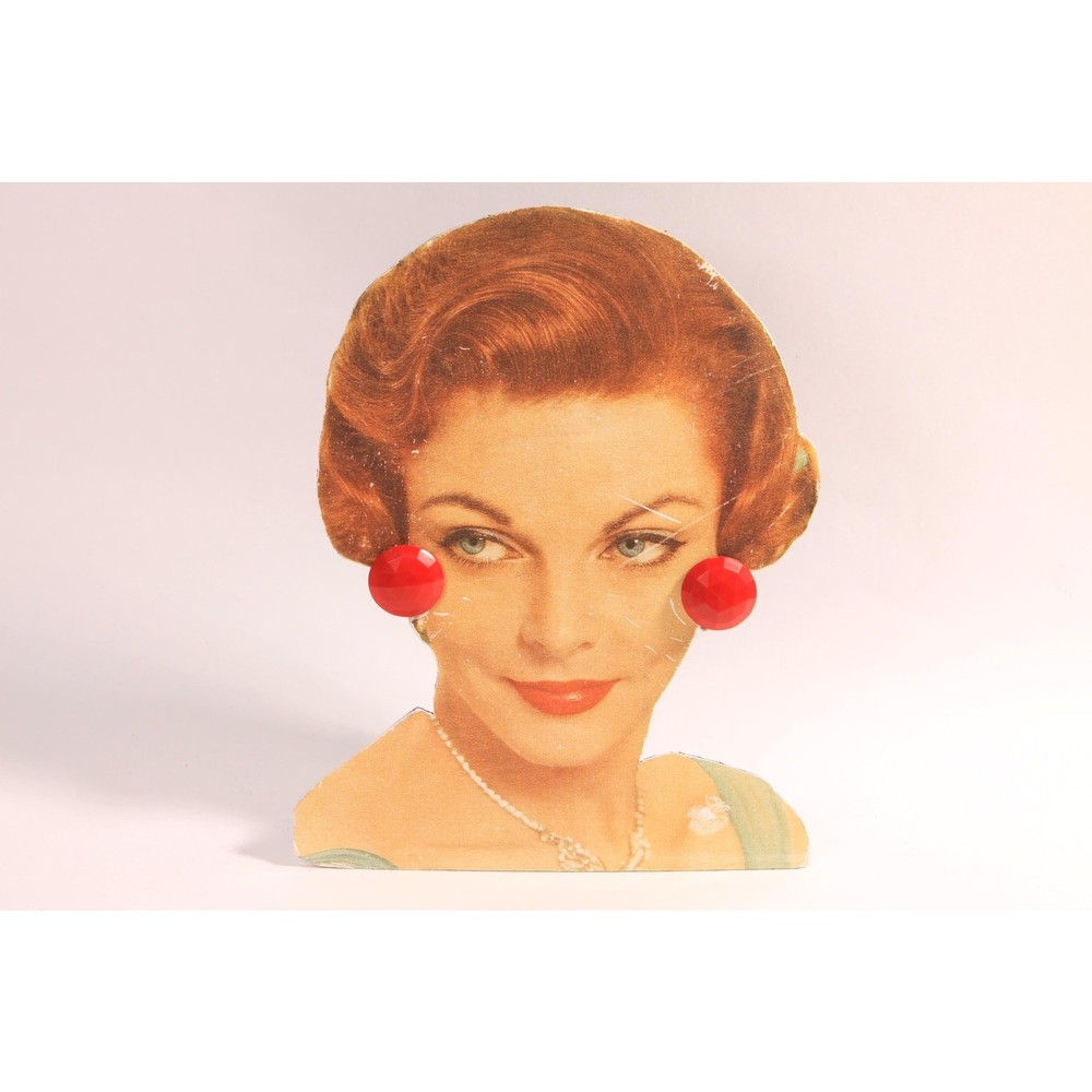 1960s Red Plastic Circle Clip On Earrings