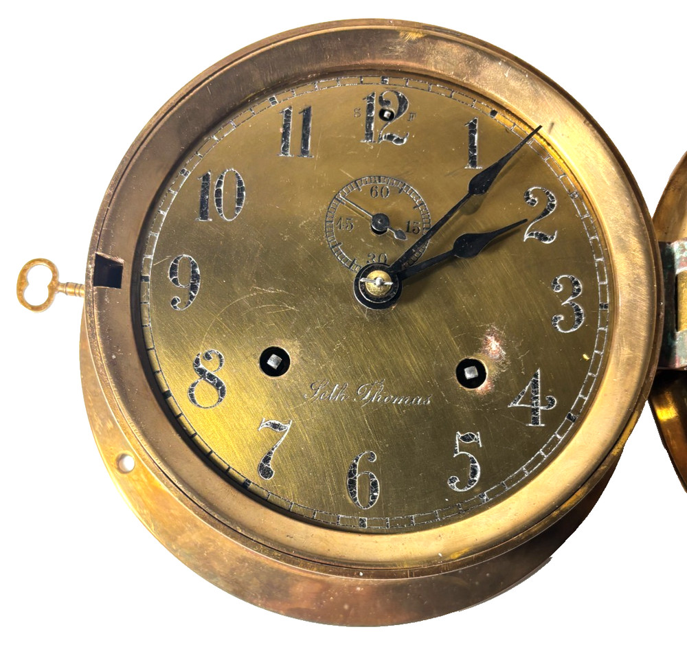 Antique Seth Thomas Side Lock Solid Brass Ship's Maritime Marine Clock USA