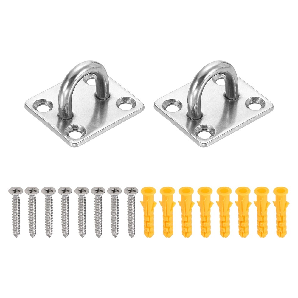 2Pcs M5 Eyelet Bracket Set Square Hook Plate and Hook, Silver