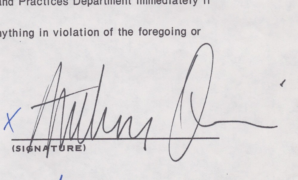 ANTHONY QUINN - DOCUMENT SIGNED 03/19/1990