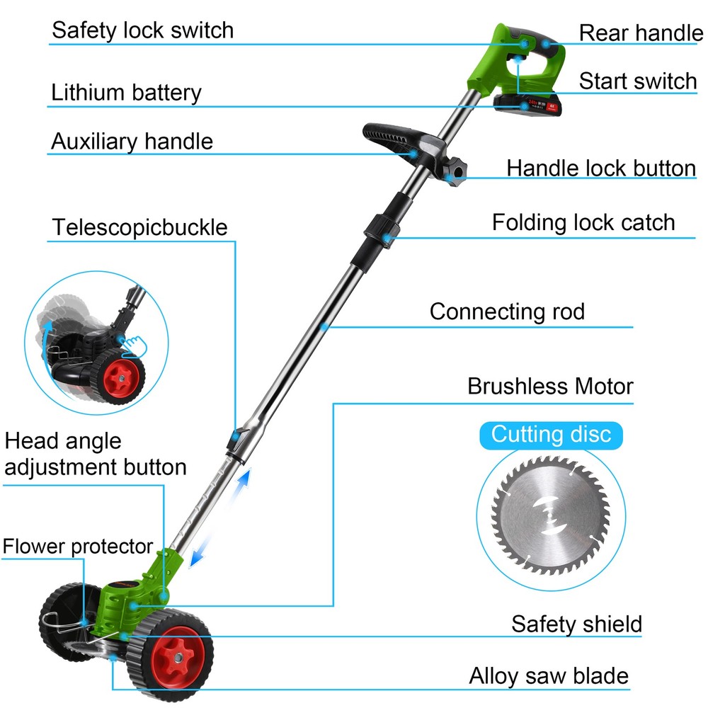 Cordless String Trimmer, Edger WeedWhacker Grass Eater Lawn Cutter w/2* Battery