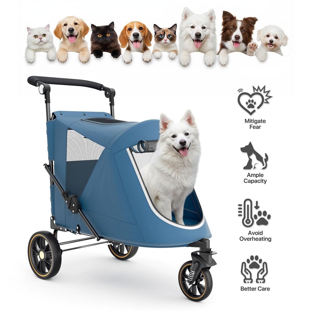 Pet Stroller for Large Dogs or Multiple Dogs Cats with Adjustable Handle, 3-W...