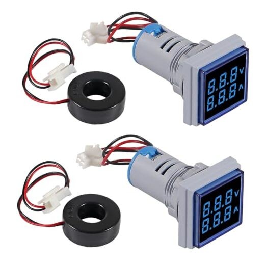 2pcs Blue LED Display Voltmeter, Square Dual Display Voltmeter and Ammeter blue