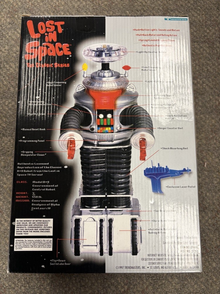 + Trendmasters 1997 Lost in Space Chrome B-9 Robot Limited - Missing Gun