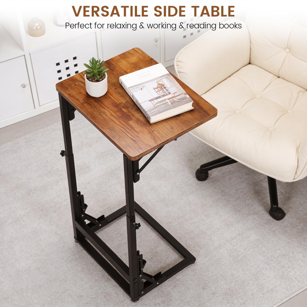 Folding Side Table, Adjustable C-Shaped End Table for Couch, Metal Frame TV T...