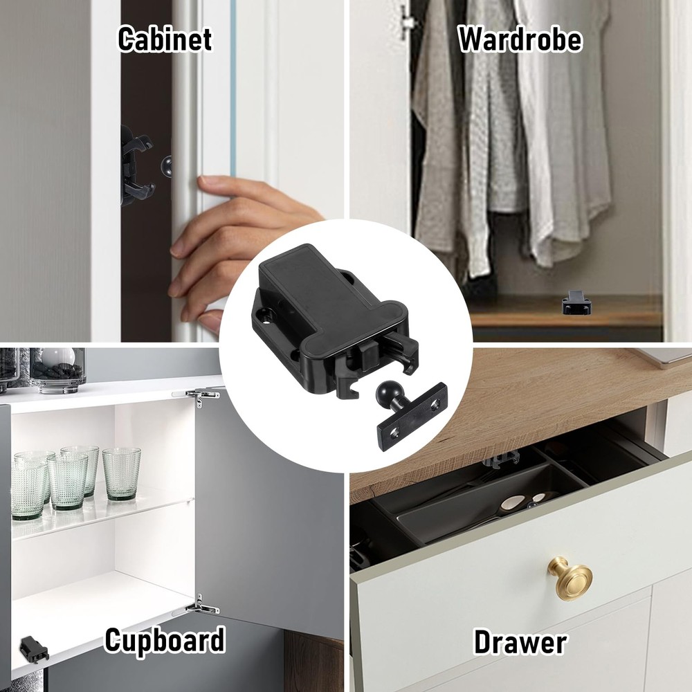 4Pack Push Latches for Cabinets, Push to Open Catch Lock,Safe Rebound Self-Lo...