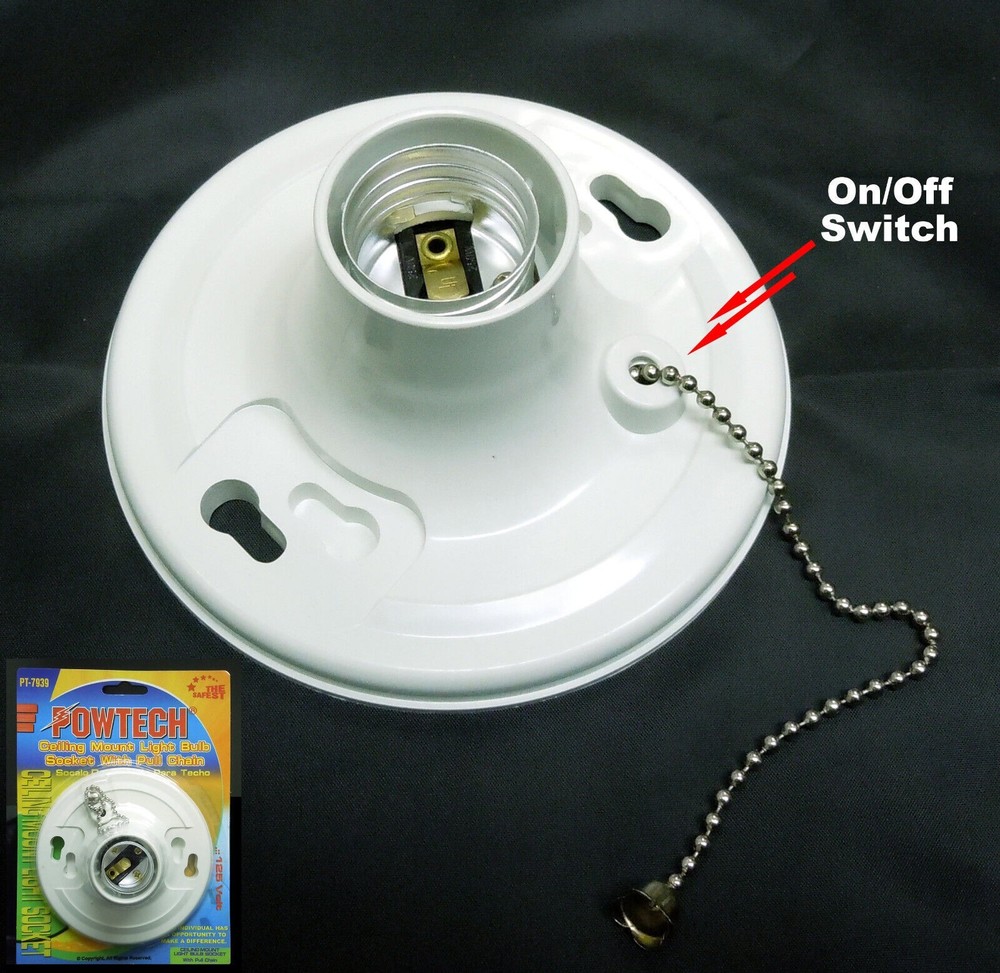 Ceiling mount light bulb 125v Socket with on / off pulling chain switch