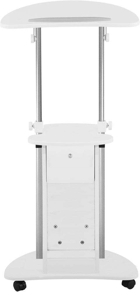 Techni Mobili Adjustable Height Rolling Laptop Cart with Storage, Sit White