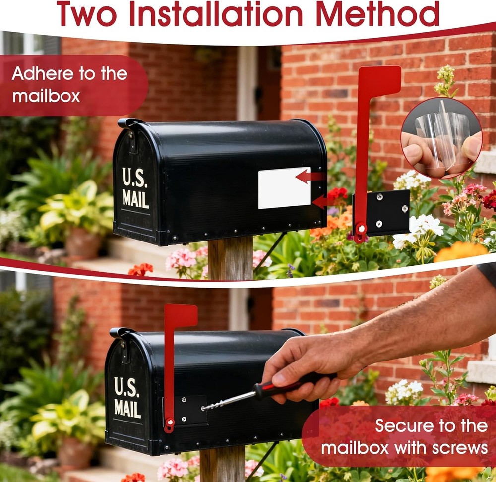 Mailbox Flag Replacement Kit - Galvanized Steel Holder for Red