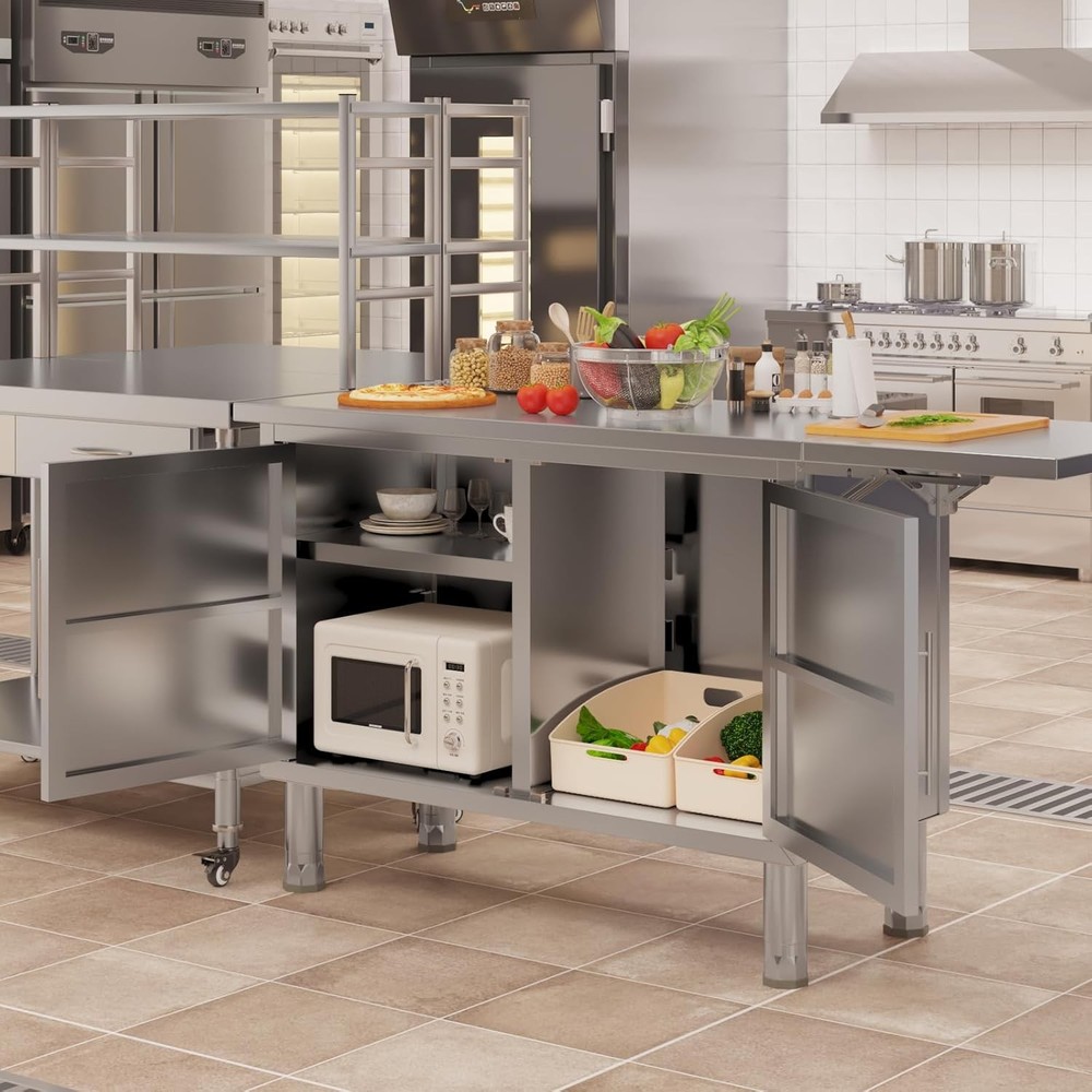 57"x19.7" Stainless Steel Work Table w/ Extend Panel & Adjustable Shelf