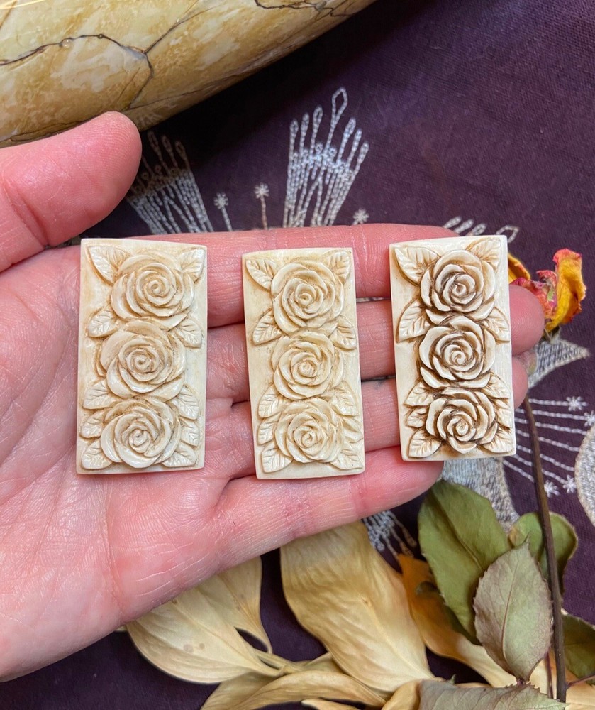 Bovine Bone Rose Carving, Ethically Sourced Cow Bone