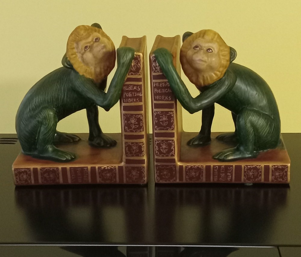 Vintage Majolica  Capuchin Monkey Bookends