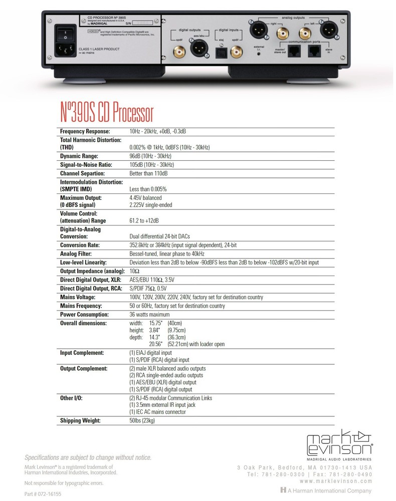 Mark Levinson 390S Audiophile Hifi Stereo Reference CD Player Processor + Remote