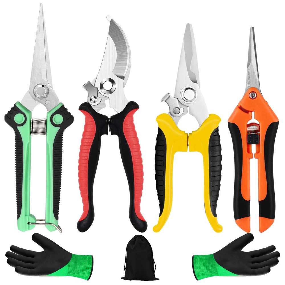 4 Pack Garden Shears Scissors,Pruning Shears, Red, Yellow, Blue, Orange