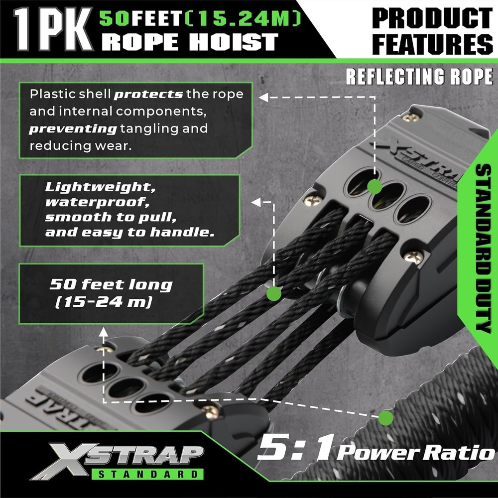 High Visibility 50ft Reflective Hoist System - Effortless Lifting Power 2000LB