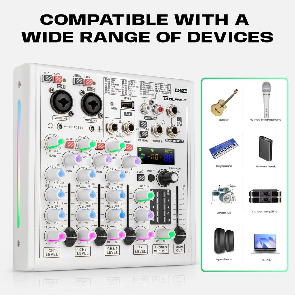4-Channel DJ Mixer with 100 DSP Effects, USB Audio Interface & Bluetooth - Pr...