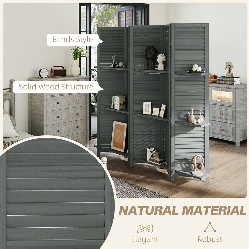 Room Divider Privacy Screen Foldable Design with 5 Panels Gray