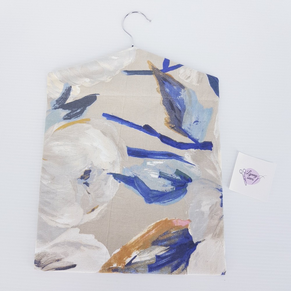 Peg Bag Handmade Blue Beige Floral Patterned Lined Laundry Clothes Peg Holder