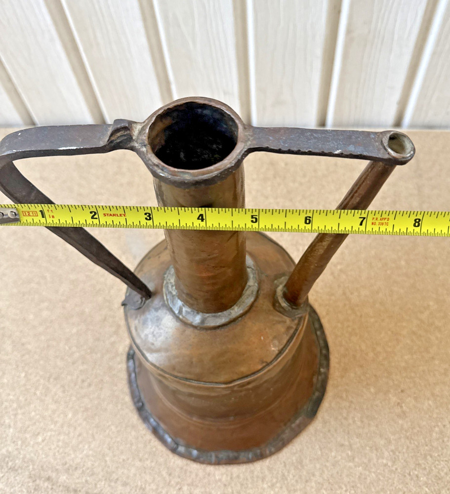 Vintage Handmade Middle Eastern Copper Water Pitcher with Iron Handle Rustic