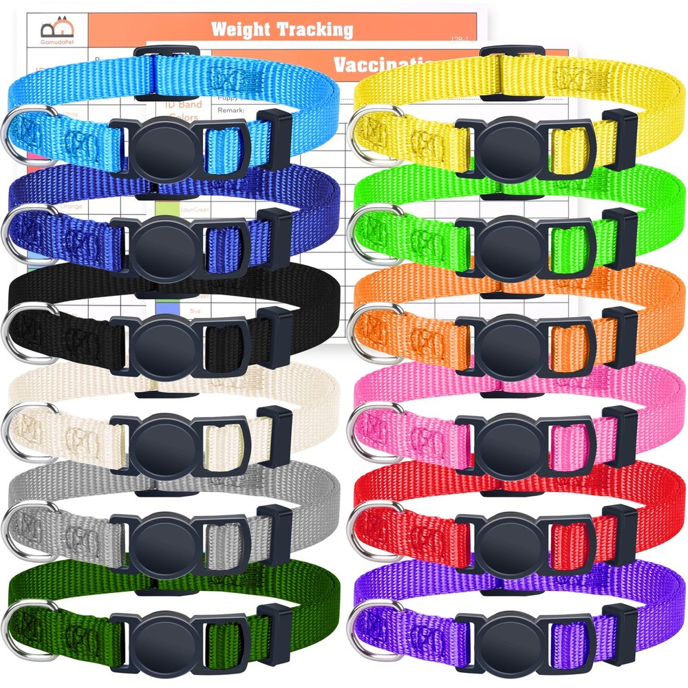 12 Pack Soft Nylon Puppy ID Collars Adjustable Breakaway