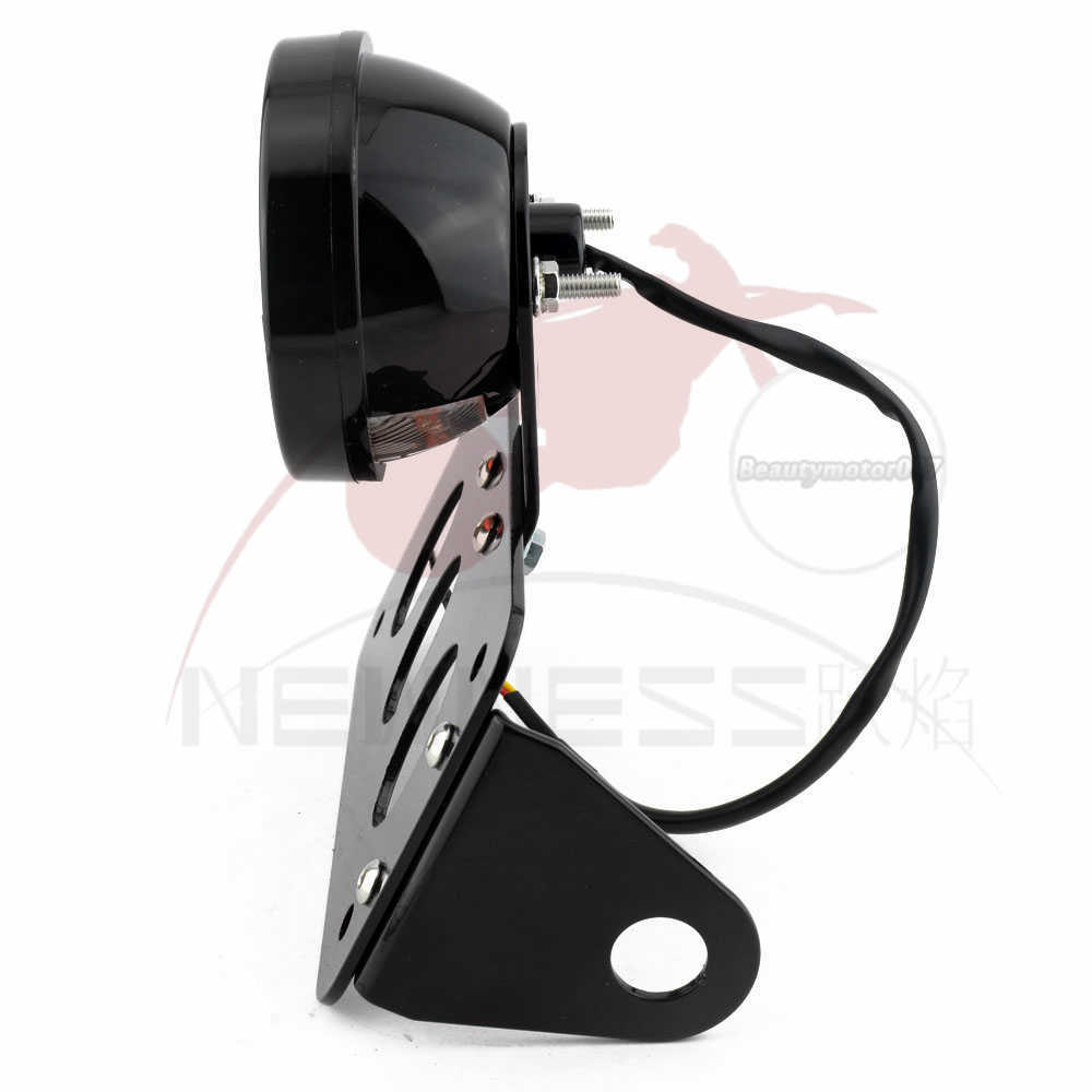 Motorcycle Stop Light Side Mount Bulb Tail Light w/ License Number Plate Bracket