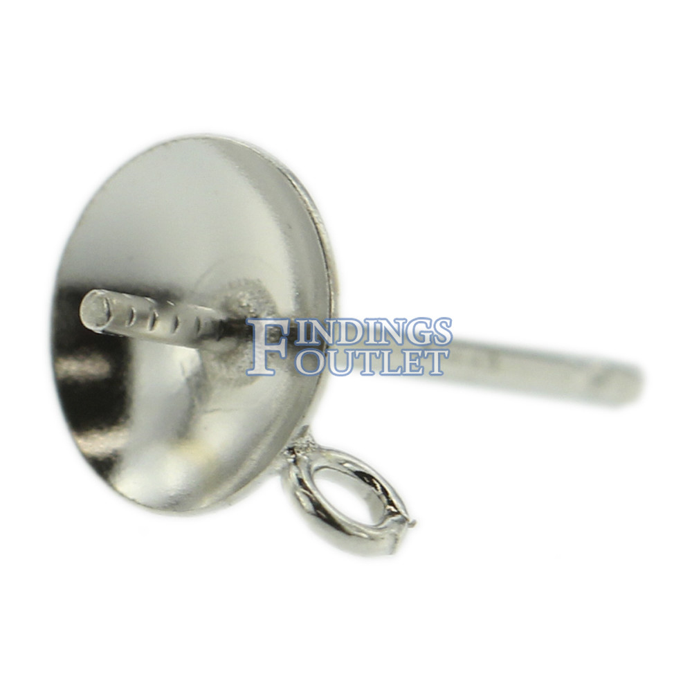 14k White Gold Pearl Cup Stud Earring Mounting Setting Push Back Post With Ring