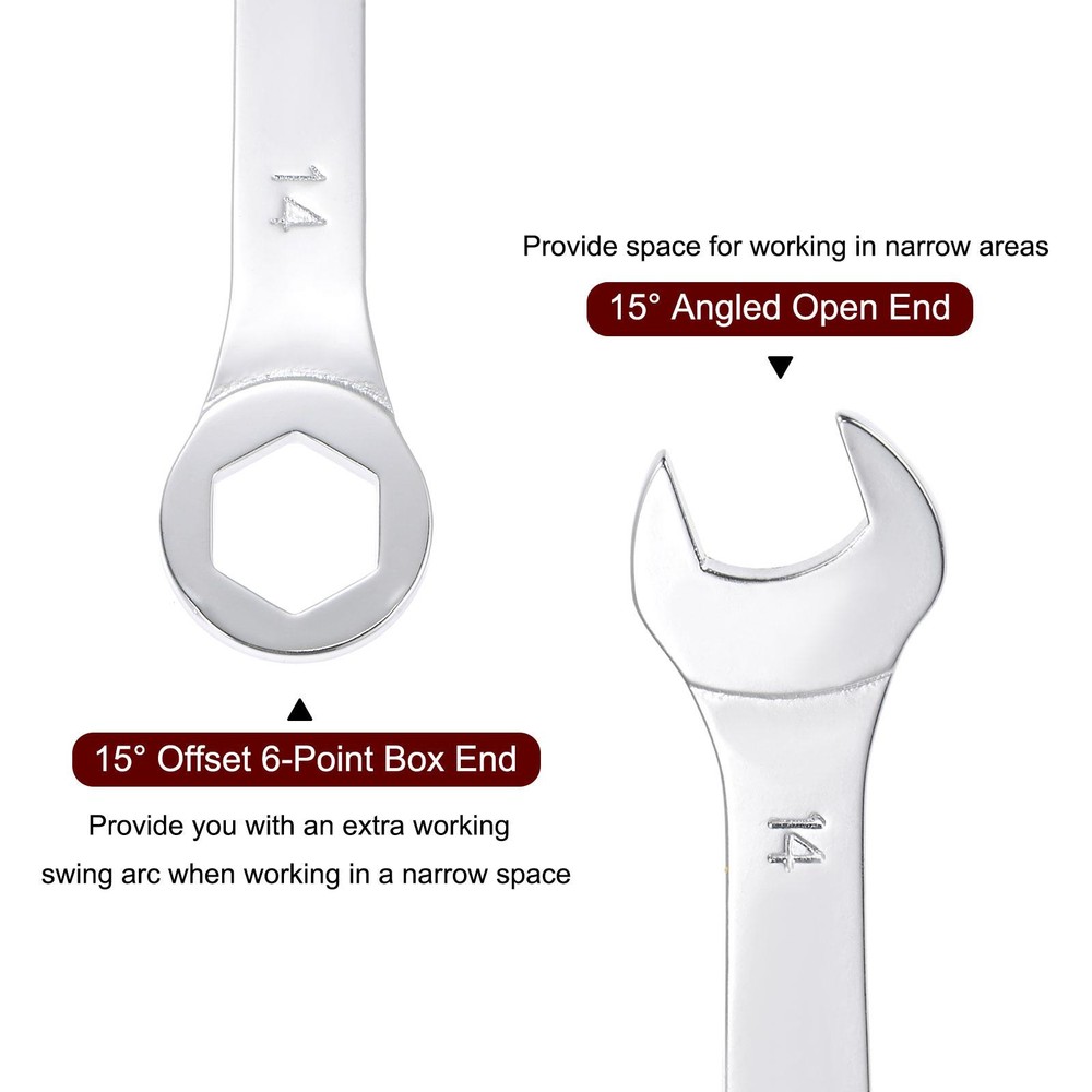 Thin Combination Wrench with Offset 6-Point End and Angled Open End 14mm
