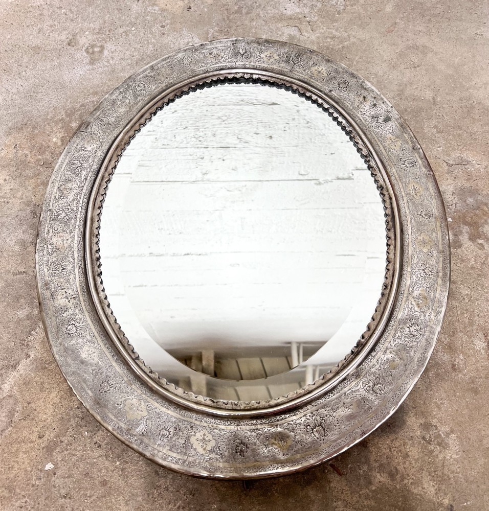 Persian Engraved Silver Table Mirror c1900