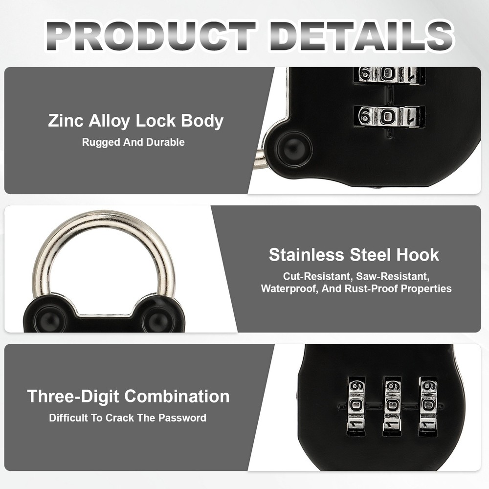 Combination Padlock (Small, Black)(2 Pcs),Cat Shackle Code Locks